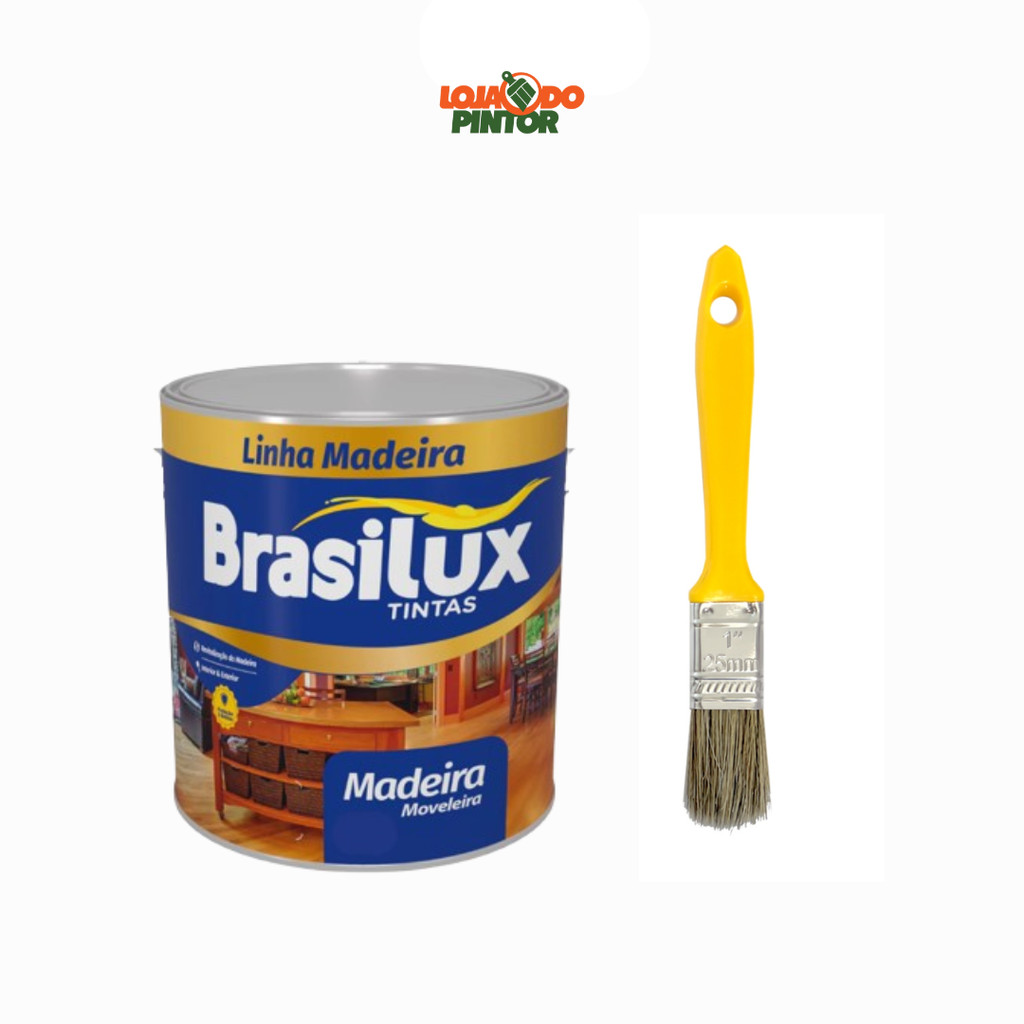 Verniz Incolor Brilhante para Madeira c/ Proteção Filtro Solar 900mL + Pincel Trincha 1 Pol