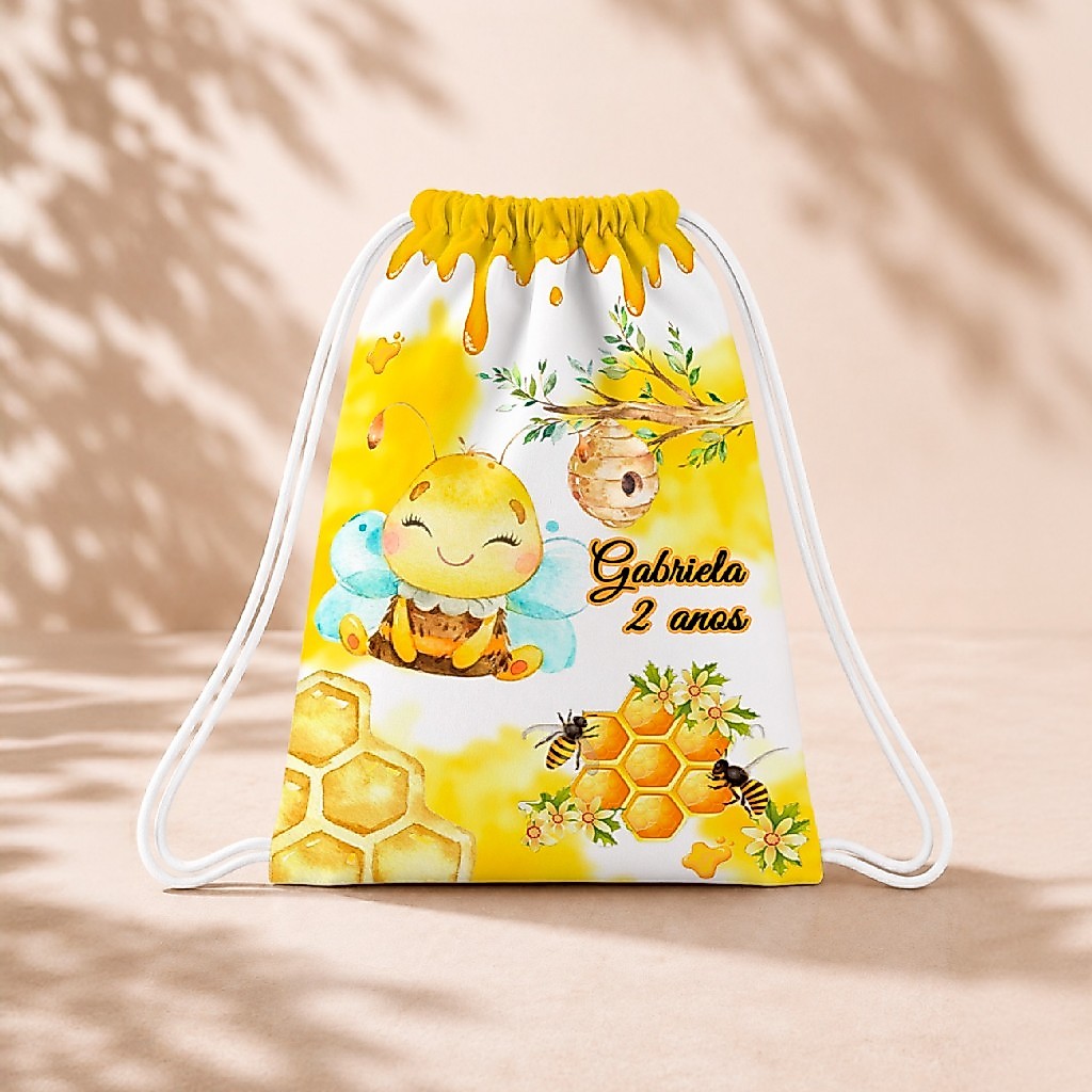 10 Mochila Personalizada Infantil 18x26 Sacolinhas Surpresa Festa Aniversário Lembrancinha Abelha Abelhinha Aquarela