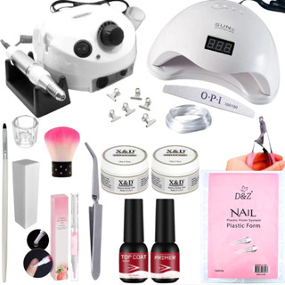 Kit Completo Alongamento Unha Gel e Fibra com Motor 50.000RPM  Nail Drill Profissional Manicure