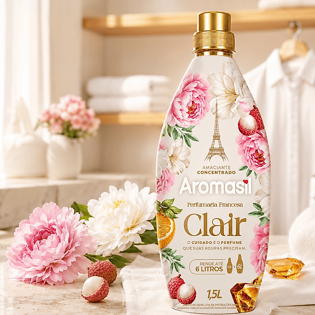 Amaciante de Roupas Concentrado Aromasil Clair 1,5L Perfumaria Francesa Rende Até 6L