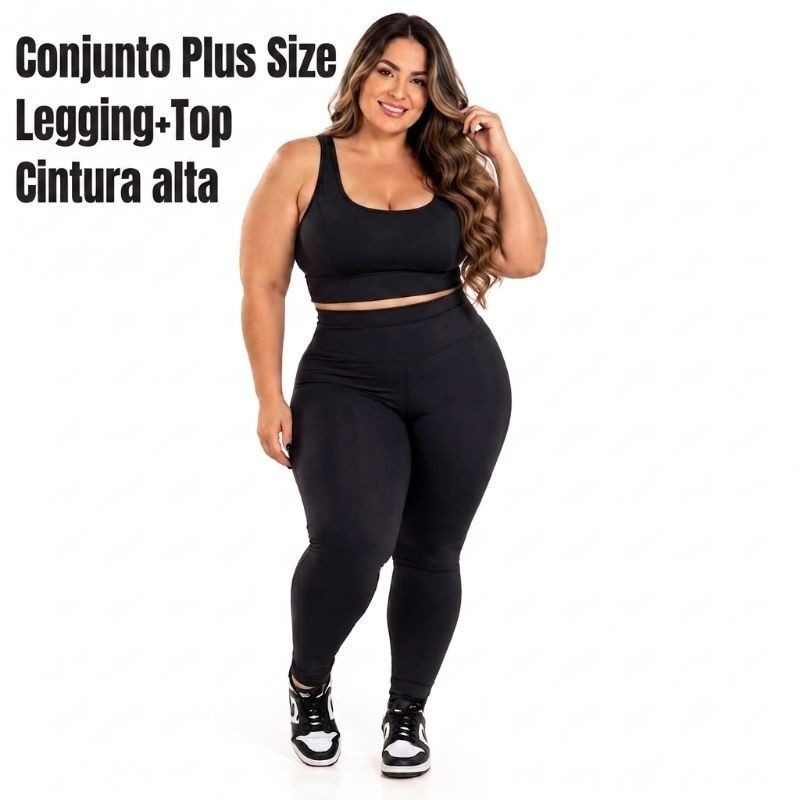 Conjunto Fitness Plus Size Feminino Academia Top e Legging Alta Qualidade Confortável Treino Moda Fitness