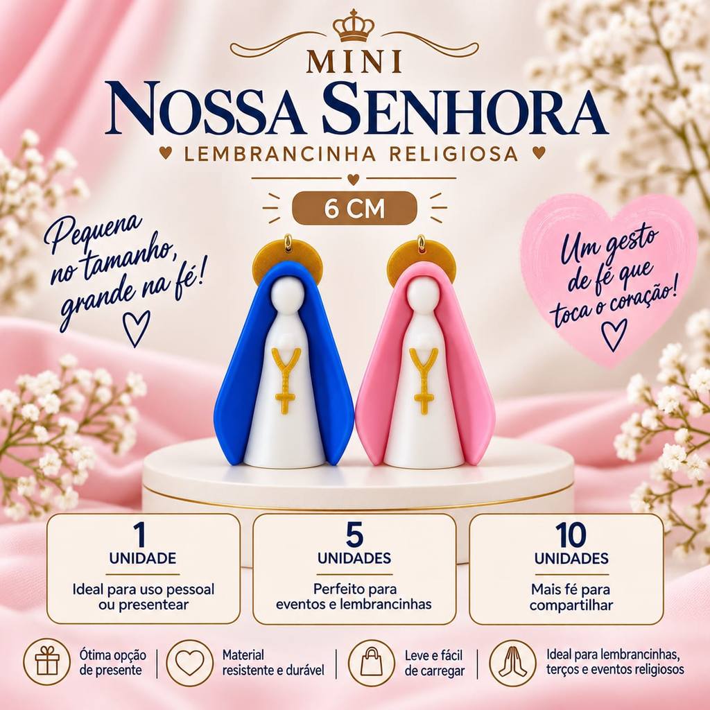 Kit Lembrancinha Religiosa Nossa Senhora Chaveiro 3D para Batizado Primeira Comunhão