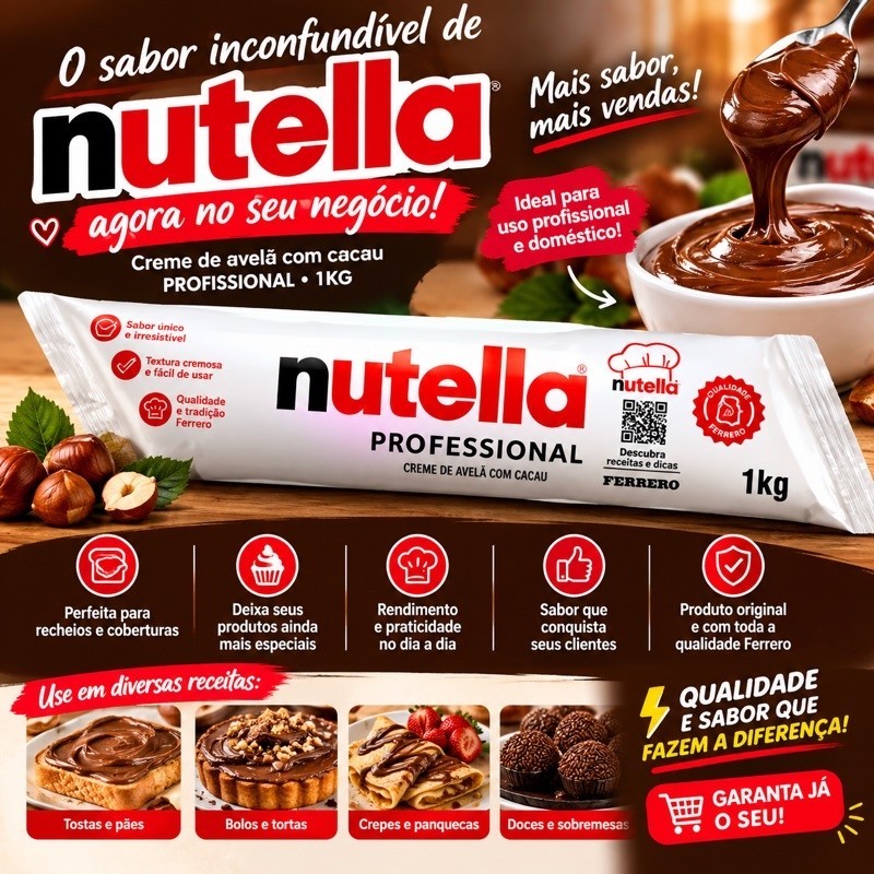 Nutella Bisnaga Creme De Avelã Com Cacau 1kg Ferrero