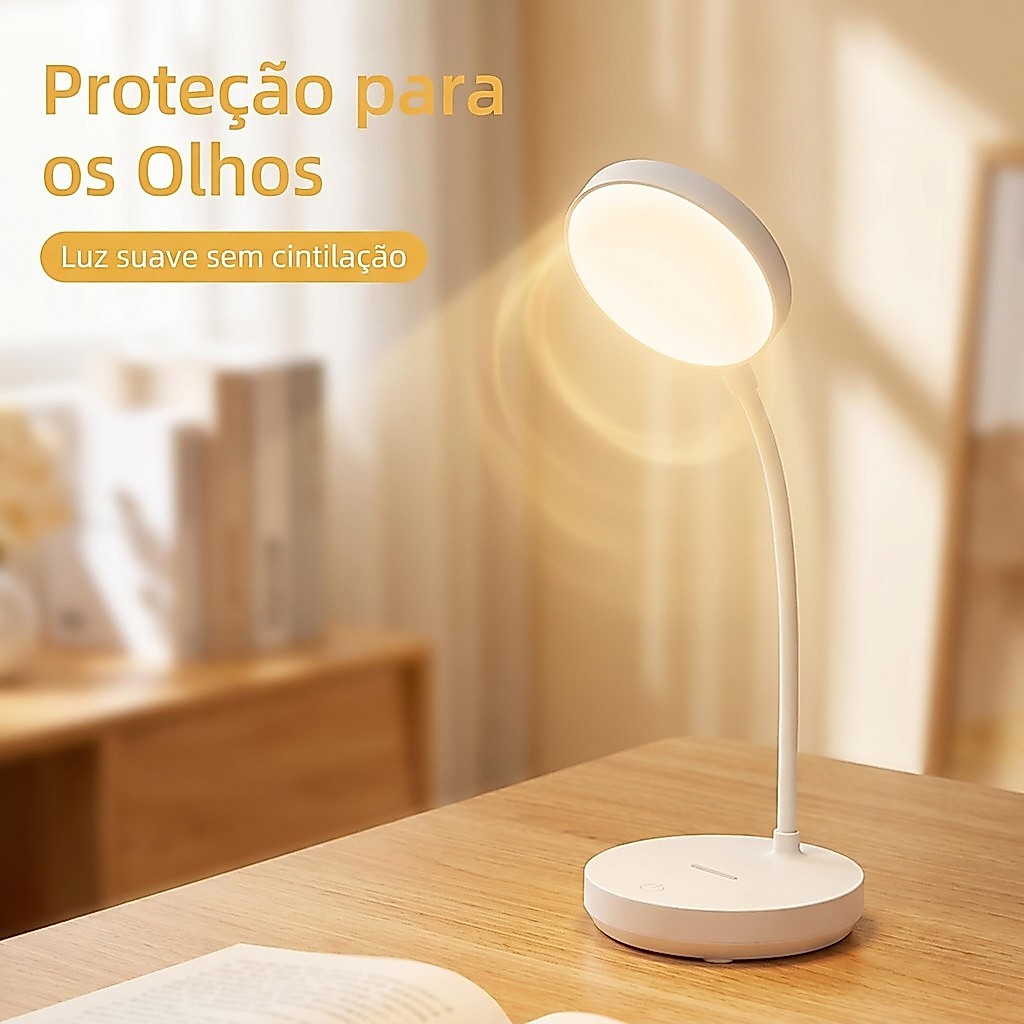 "Luminária Mesa LED Flexível 3 Tons Luz Proteção Olhos      "