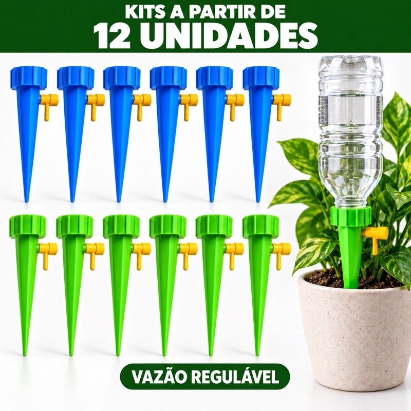 Kit 12/24/36 Gotejador para Planta Irrigador Acoplável em Garrafa PET Rega Automática para Jardim e Vasos Gotejadores