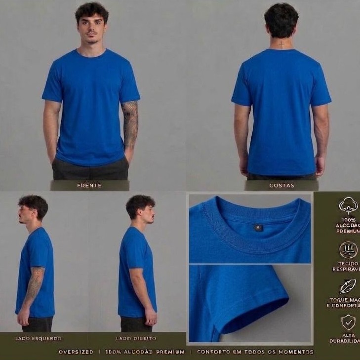 Camiseta Básica Masculina 100% Algodão Premium Blusa Lisa Caimento Perfeito Dia a Dia