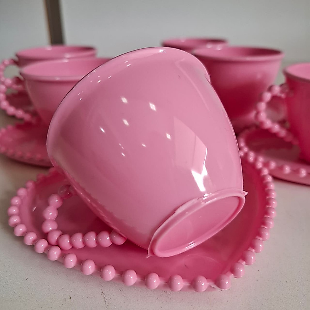 KIT C/30 XÍCARAS PEARL150ML + 30 PIRES PEARL CORAÇÃO, MATERIAL ACRÍLICO COR ROSA, LINDO E RESISTENTE