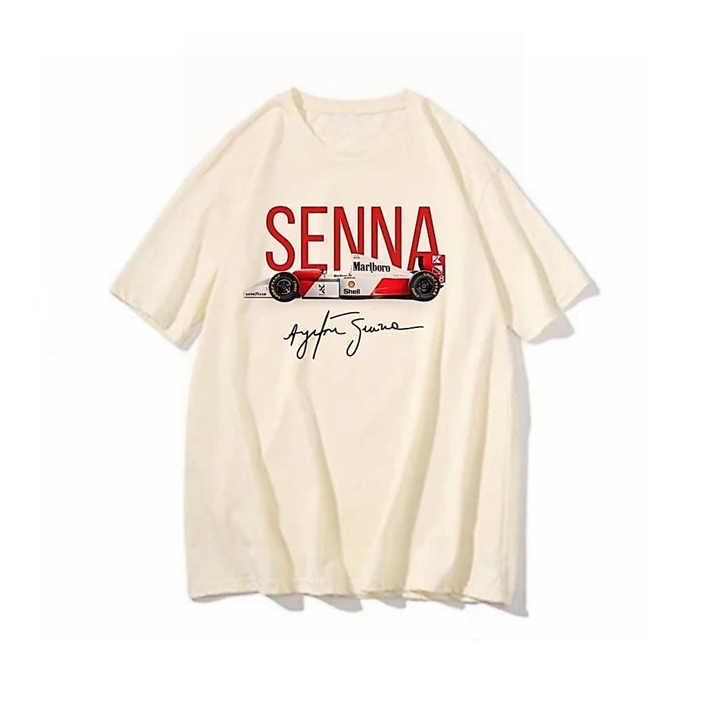 Tendência 2026 Camiseta F1 Estampada Ayrton Senna Unissex – T-Shirt Fórmula 1, Moda Casual, Algodão Confortável T-shirt