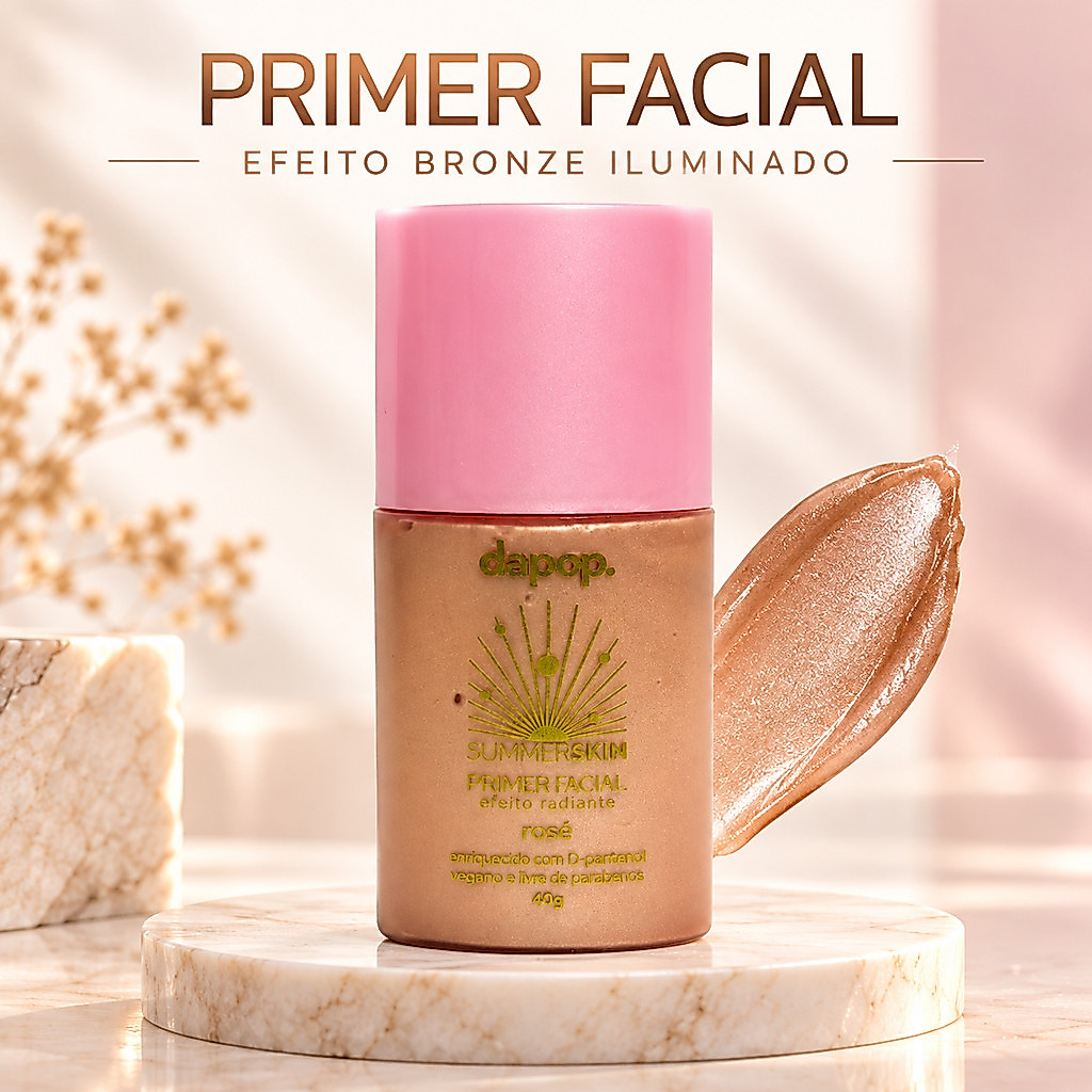 PRIMER FACIAL DAPOP SUMMER SKIN Rosé 40g Efeito Radiante Glow Iluminador com D-Pantenol