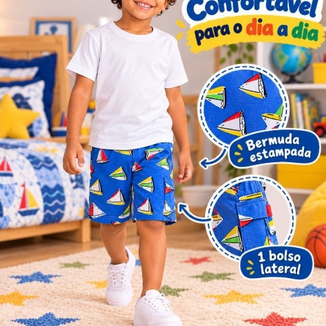 Conjunto Infantil Masculino Bermuda Moletom Camisa Algodao veste até 5 anos / Conjunto Kids Infantil Menino 2 peças
