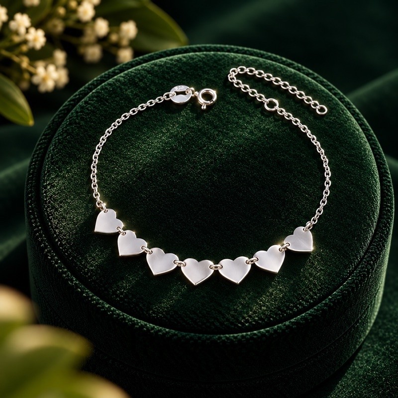 Pulseira Corações Cheios em Prata 925