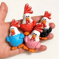 Kit com 4 imãs de geladeiras Galinhas Charmosas em Biscuit/ decoração ímãs de geladeiras