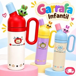 Garrafa Térmica de Água Infantil 800 ml de Aço Inox Garrafinha com Canudo Para Escola Menina