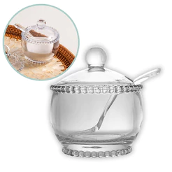 Açucareiro Com Colher Cristal Bolinha Pearl Wolff