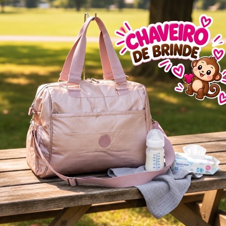 Bolsa de Ombro e Transversal Cor Metalizada Com Chaveiro Escolar Maternidade Viagem Faculdade