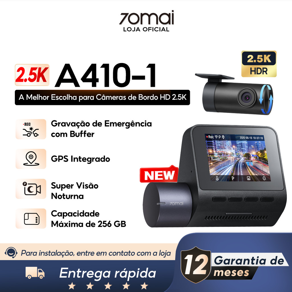Câmera Veicular 70mai A410 Gps 2.5k Hdr 2'' Tela App Vigilância 24h F1.55 Super Visão Noturna