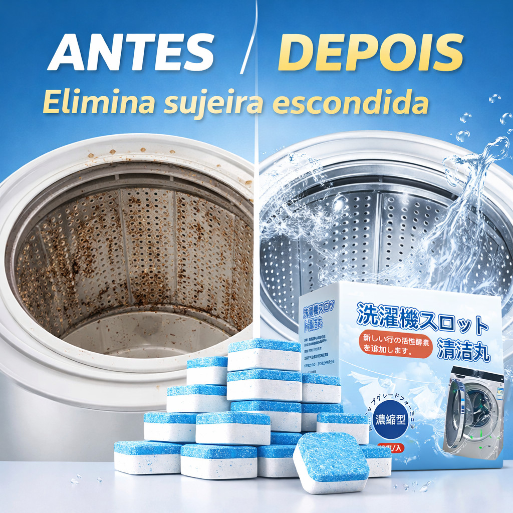 Kit 16/32 Pastilhas Efervescentes para Limpeza de Máquina de Lavar Roupa Removedor de Sujeira e Odores