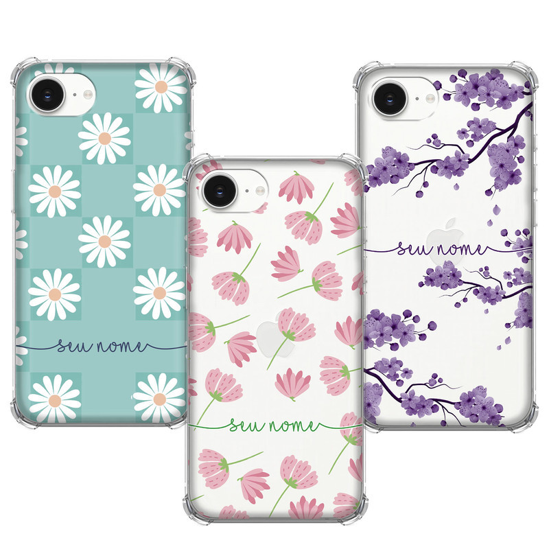 Capinha compatível com iPhone 16e - Flores e Corações em Oferta na Shopee