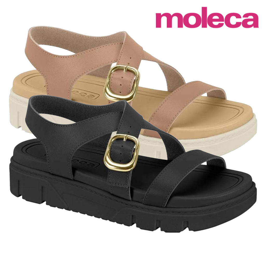 Sandália Feminina Moleca Papete Fivela Flatform Tratorada Confortável Original Lançamento