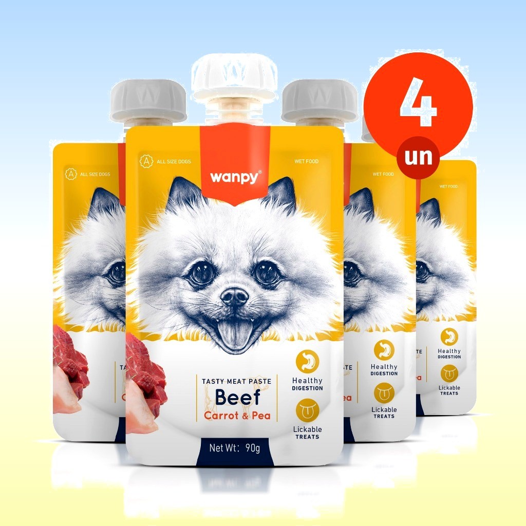 Kit 4 Petisco Truly Wanpy Creamy Sachê para Cães Carne e Cenoura 90 G