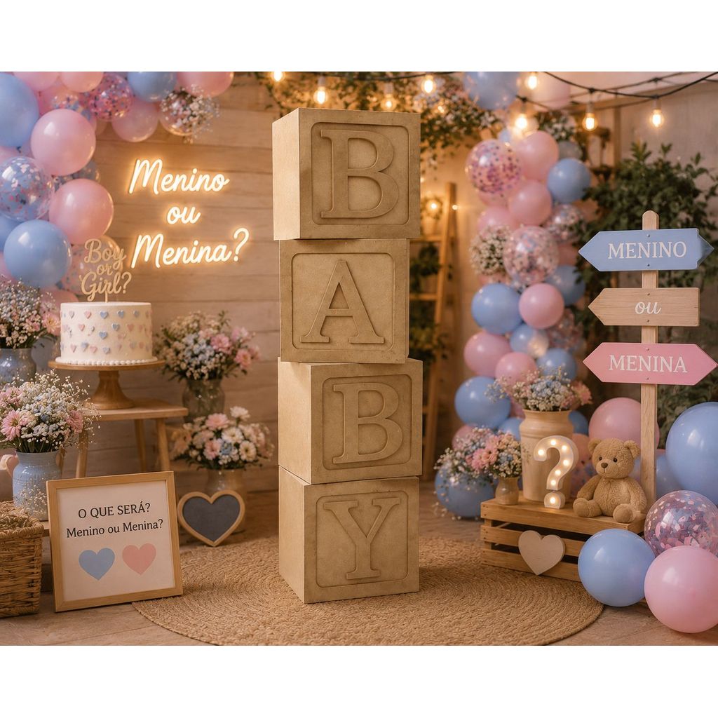 Kit 4 Cubos 30x30 Festa Chá de Bebe Revelação Aniversario Festa Decoração acervo MDF