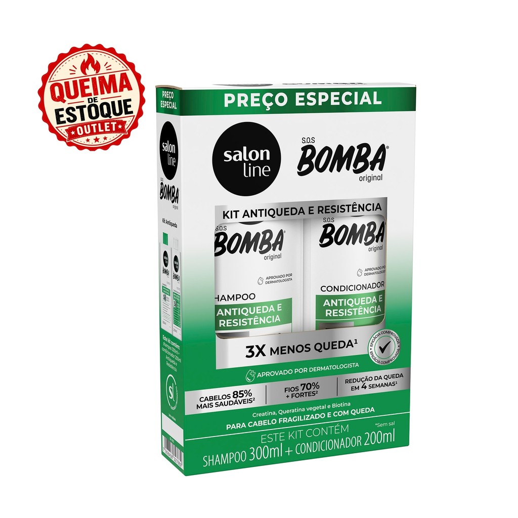 Kit Shampoo 300ml + Condicionador 200ml SOS Bomba Antiqueda