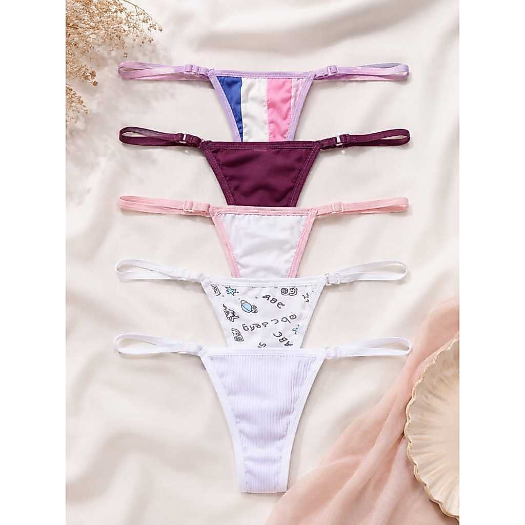 Kit 5 Calcinhas Fio Dental Feminina Tam Único Forro Algodão Super Confortável Novas Cores e Estampas