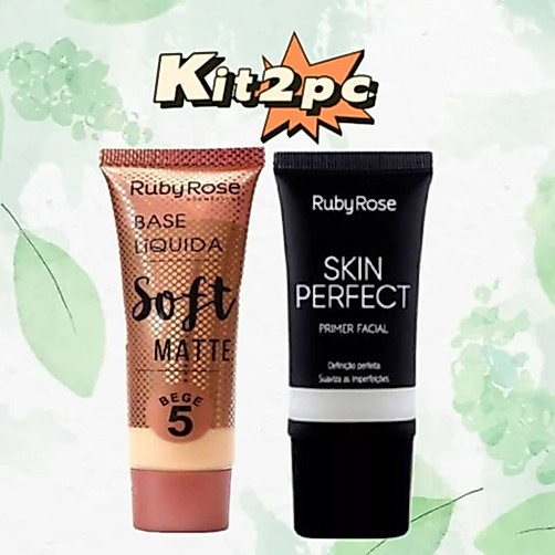 KIT /Base Líquida Soft Matte Bege Ruby Rose HB-8050 + Primer Facial Ruby Rose Skin Perfect *HB-8086*