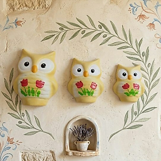 Trio De Coruja Corujinhas Em Cerâmica De Decoração De Parede Pintado A Mão Varanda Jardim Promoção mais vendido