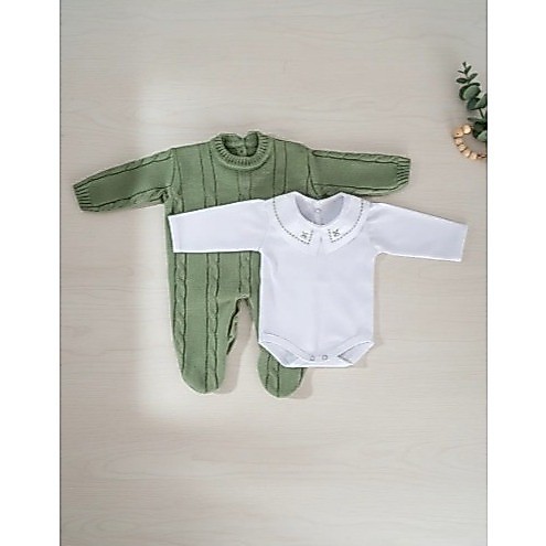 Kit Macacão Trança Verde Oliva com Body Gola Bordada DU