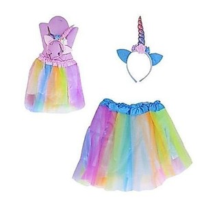 Kit Fantasia Infantil Unicórnio Com Saia De Tule E Tiara