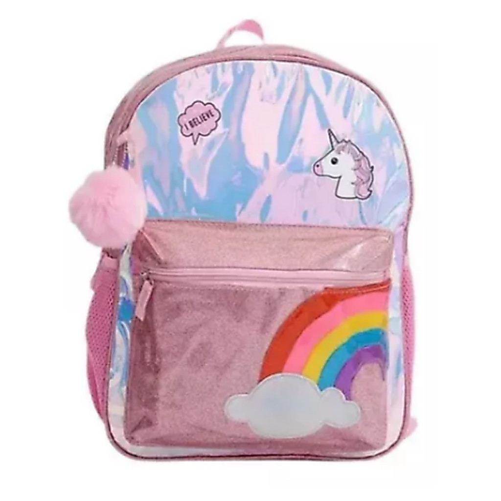 Mochila Juvenil Unicórnio Pom Pom Refletiva Clio Girls