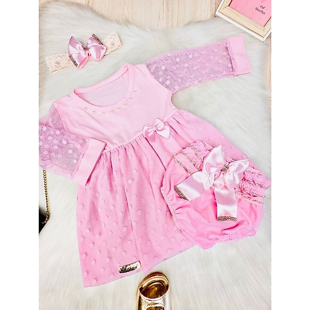 Kit 3 peças Vestido + Calcinha + Faixa de Cabelo Ana Clara