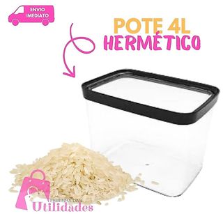 Pote Hermético  4 Litros Para Alimentos  Para Arroz Ração Grãos Mantimentos EmpilháveL