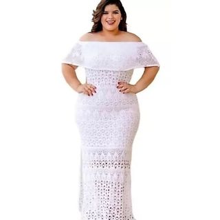 Vestido Plus Size Longo Festa Branco Cores Trico Blogueira
