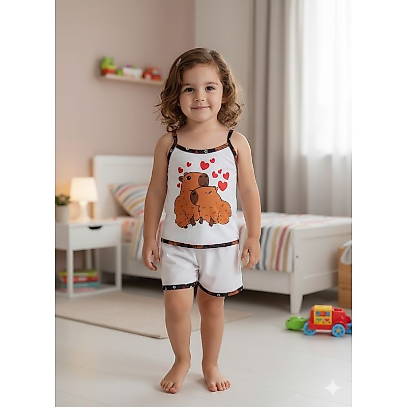 Baby Doll Estampado Personagem (Infantil) Short Doll em Malha Super Confortável
