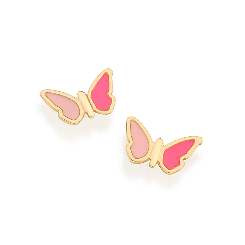 Rommanel 526502 Brinco Infantil Borboleta Feminino Banhado Ouro 18k