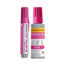 KIT MARCADOR DE QUADRO BRANCO + REFIL REABASTECEDOR COMPACTOR - ROSA