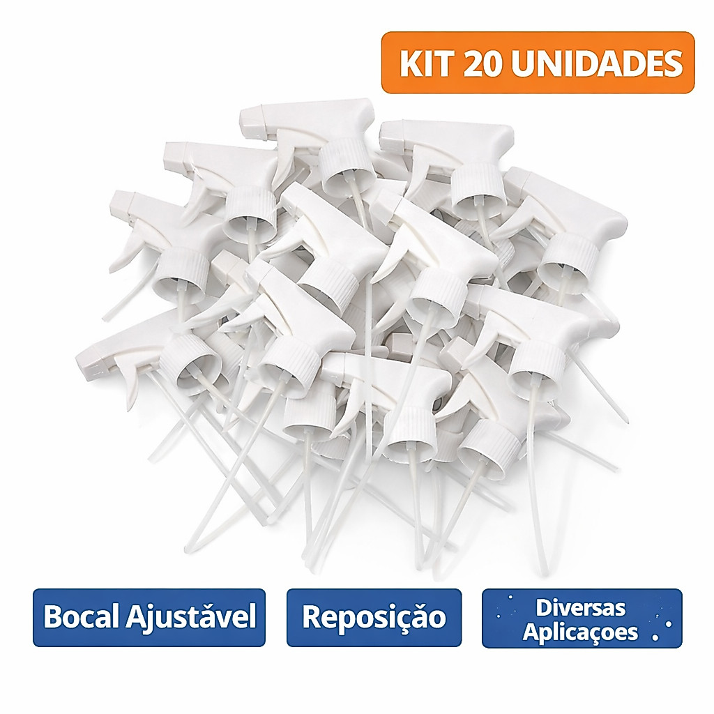 Kit até 20 Un Gatilho Pulverizador Bico Ajustável Spray Branco