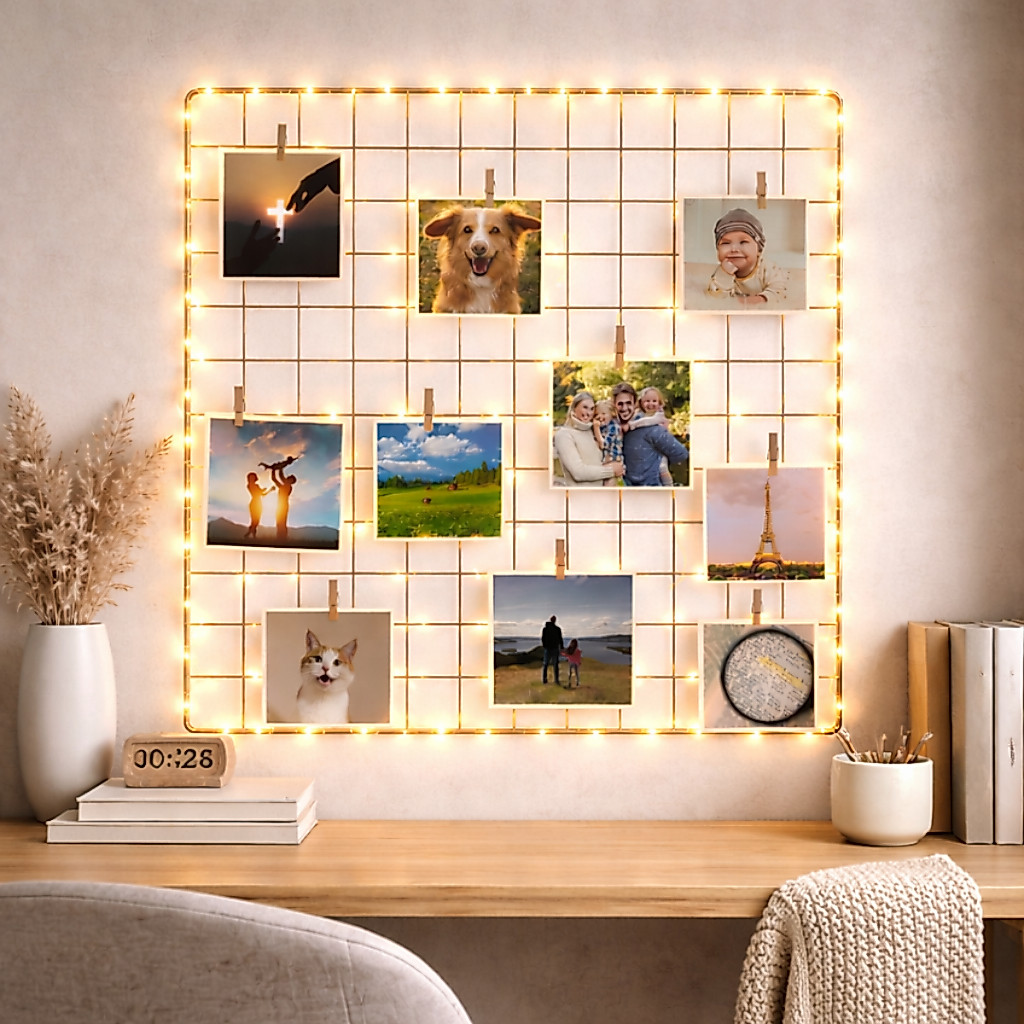 Memory Board Rose Gold Mural de Fotos com Led 2m + Mini Prendedores