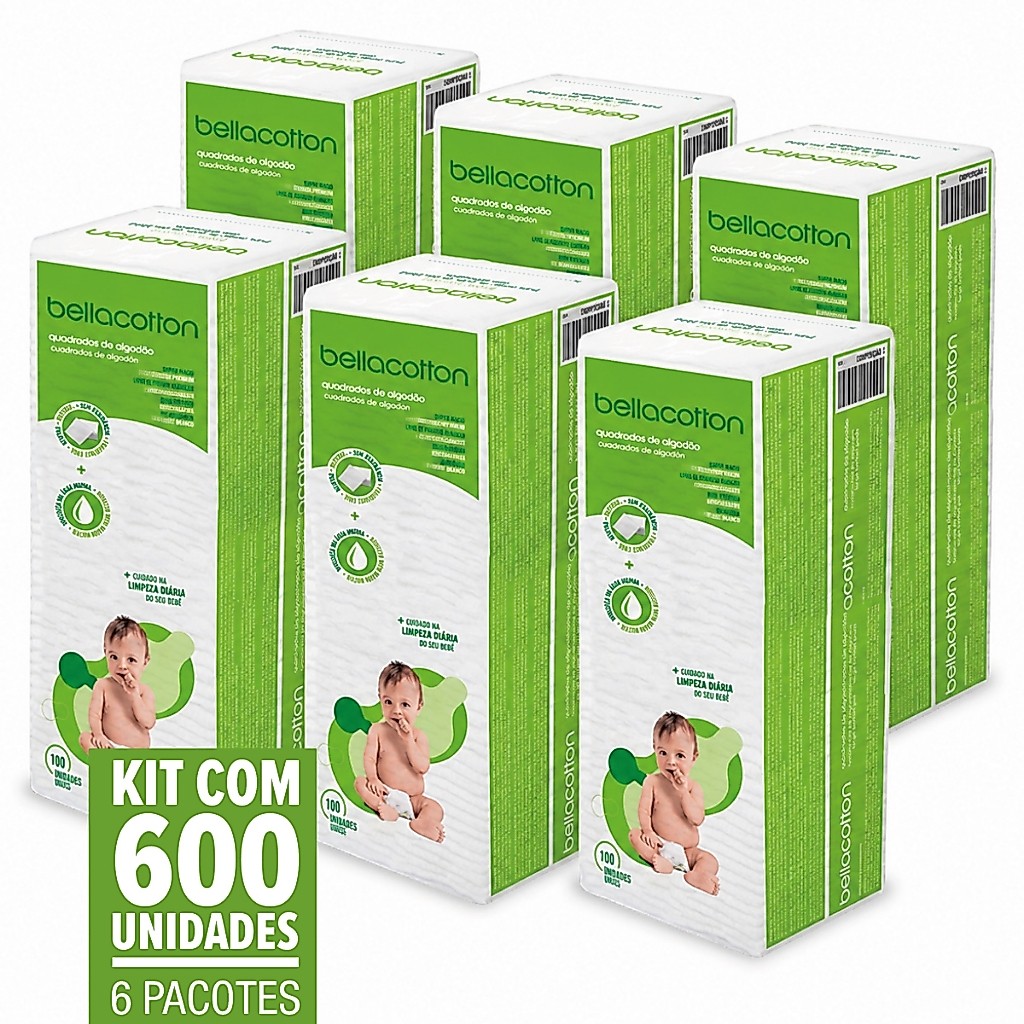 Algodão Bellacotton Quadrado Para Bebê 06 Pcts 600 Und