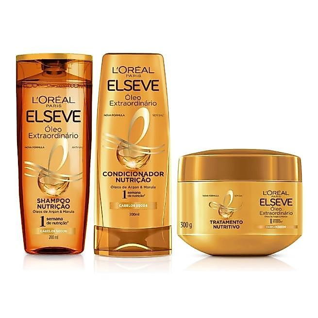 Imagem de Kit Óleo Extraordinário L'Oréal Paris Elseve Shampoo 200ml + Condicionador 200ml + Creme De Tratamento 300g