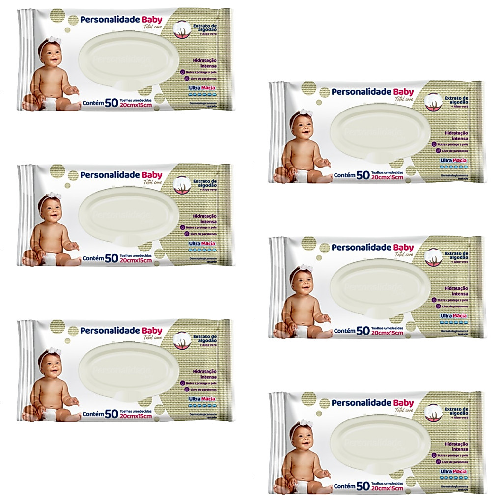 Kit 6 Pacotes de Toalhas Umedecidas Personalidade Baby C/50un