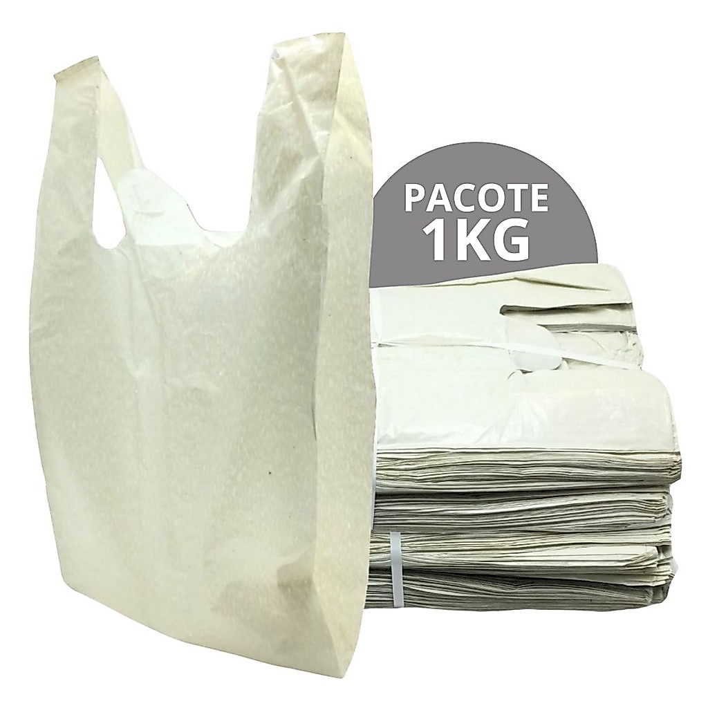 Sacola Plástica Reciclada Branca Reforçada Pacote Com 1Kg Para Adega Mercado Padaria Açougue