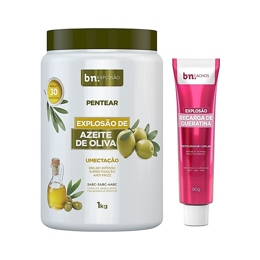 Creme de Pentear Azeite de Oliva 1Kg + Recarga Explosão de Queratina 80g