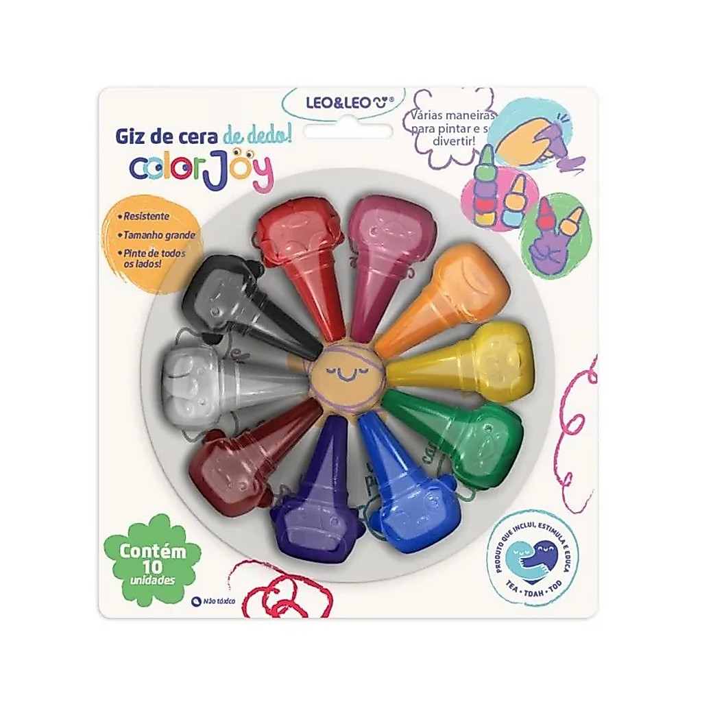 Giz de Cera Encaixa no Dedo color joy - blister c/ 10 cores Leo&Leo Leonora - 10225