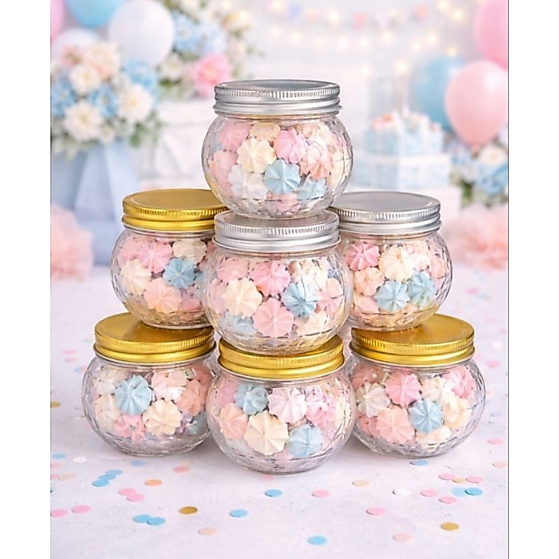 Kit 12 Potes Plástico  redondo Transparente com Tampa Prata ou Dourada – Lembrancinhas, Doces e Decoração 5,5x6cm 100ml