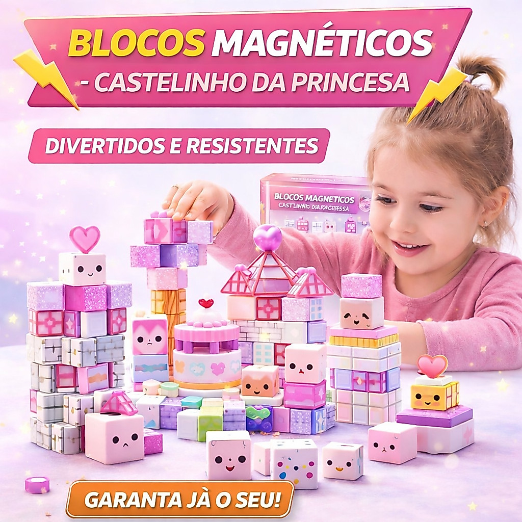 Brinquedo Blocos Magnéticos Infantil Educativo Kit Castelo da Princesa Craft de Montar Criativo STEM