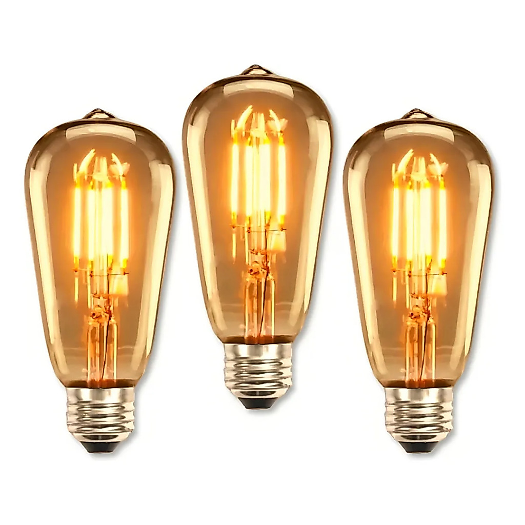 Kit 3 Lâmpadas Filamento Led Retrô Vintage 4w Quente ST64 127/220V E27 Bivolt