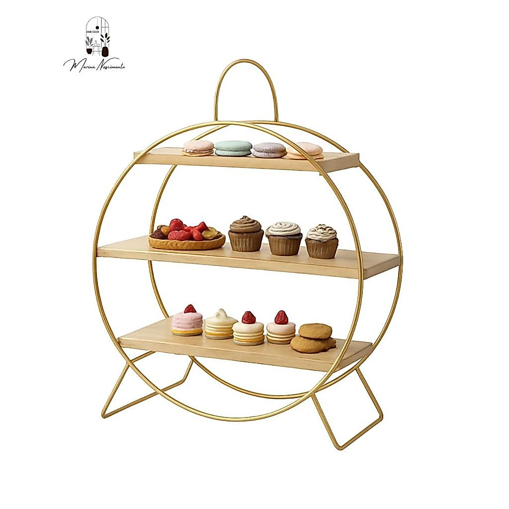 Suporte para Doces com Três prateleiras - Doceira Carrossel, Mesa De Festa Luxo em Ferro E Pinus" com preço acessível
